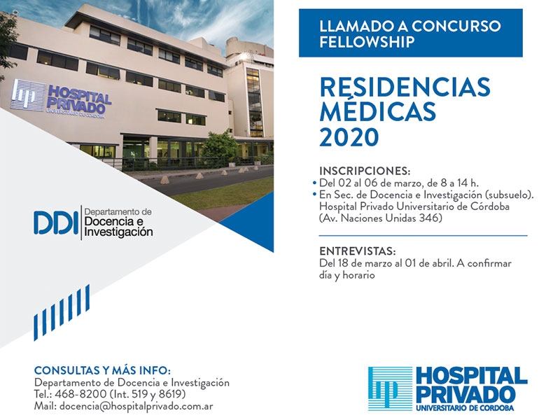 Llamado a Concurso Fellowship Residencias Médicas 2020 - Hospital Privado Cordoba