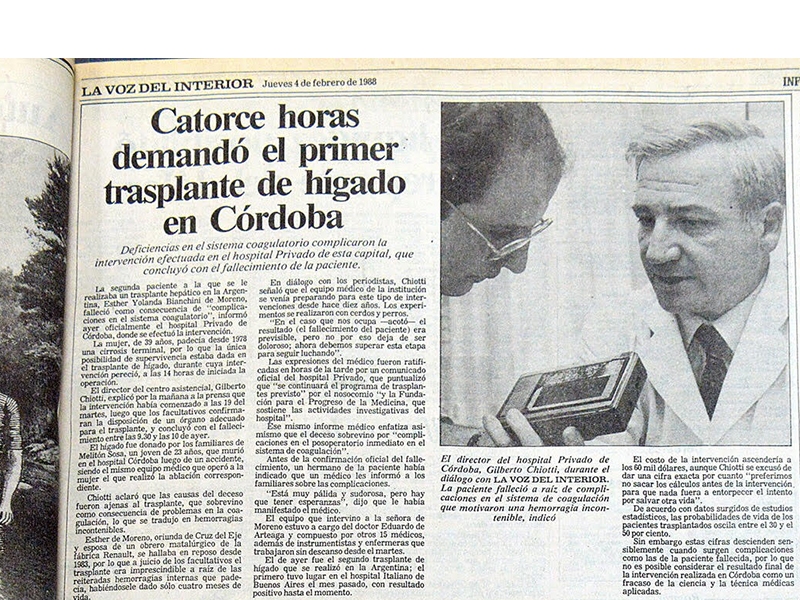 30 años del primer trasplante realizado en el interior del país - Hospital Privado Cordoba
