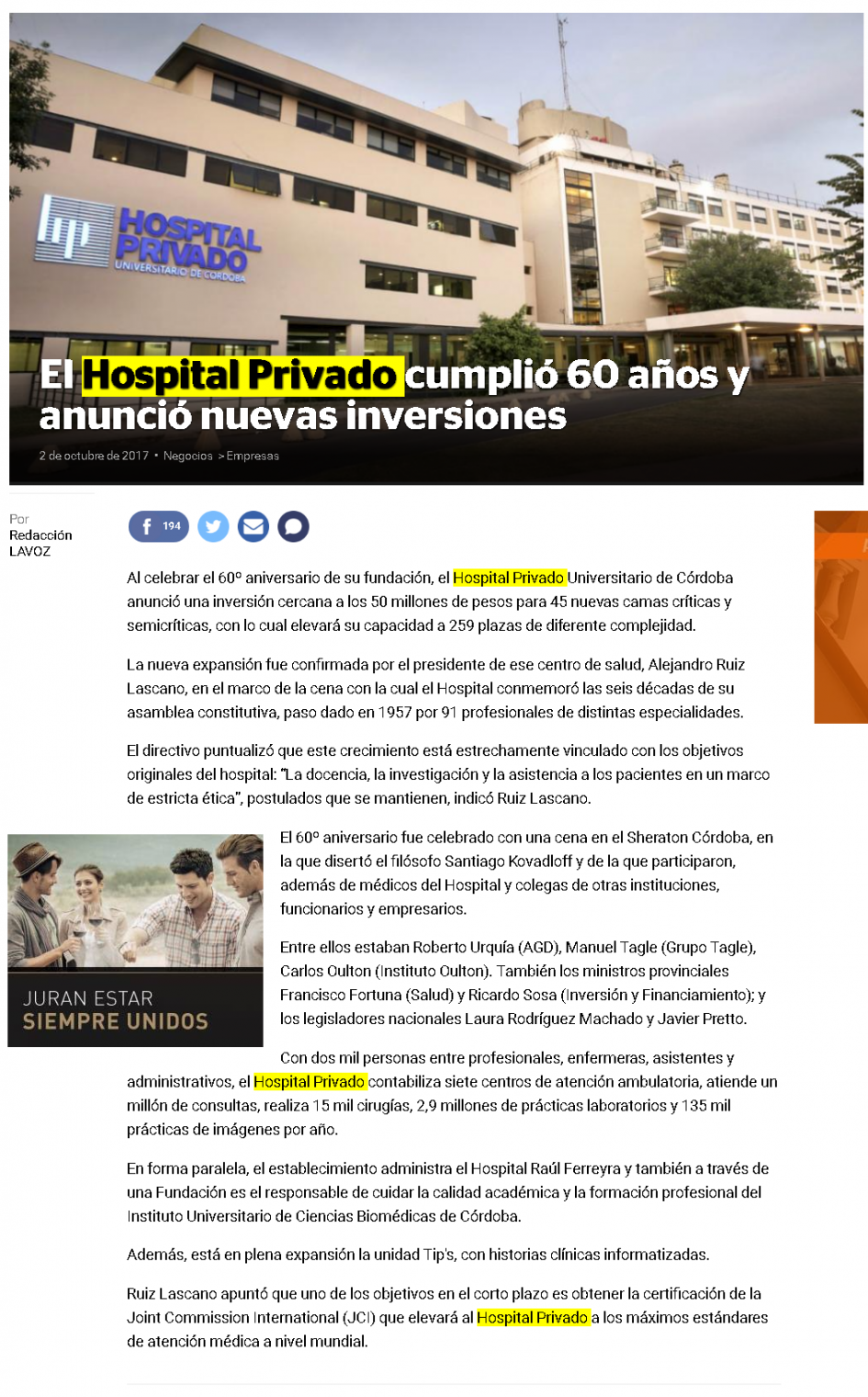 Prensa Hospital Privado Cordoba